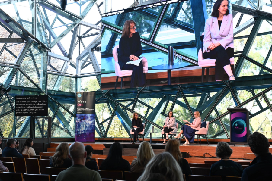 Dr Kate Cornick and Cathy Foley ASO PSM at ON Translate fireside chat with Tennille Eyre - ON Translate in Melbourne