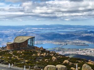 Looking from the The summit of kunanyi/Mount Wellington, down across Hobart, Tasmania, Australia.